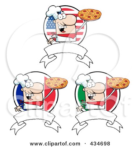 Royalty-Free (RF) Clipart Illustration of a Digital Collage Of Pizza Chef Banners by Hit Toon