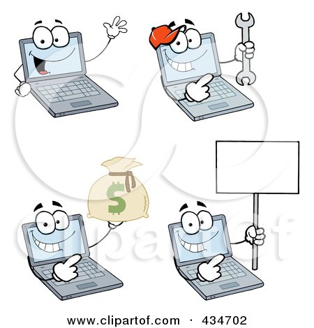 Royalty-Free (RF) Clipart Illustration of a Digital Collage Of Laptop Characters by Hit Toon