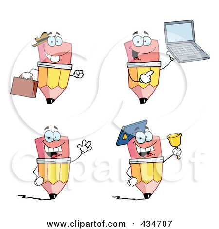 Royalty-Free (RF) Clipart Illustration of a Digital Collage Of Pencil Characters by Hit Toon