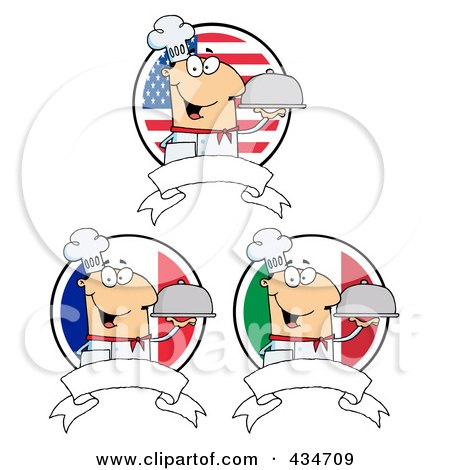 Royalty-Free (RF) Clipart Illustration of a Digital Collage Of Chefs With Flags And Banners by Hit Toon