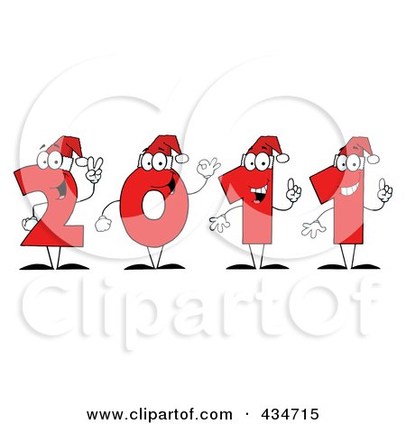 Royalty-Free (RF) Clipart Illustration of Red 2011 New Year Characters Wearing Santa Hats by Hit Toon