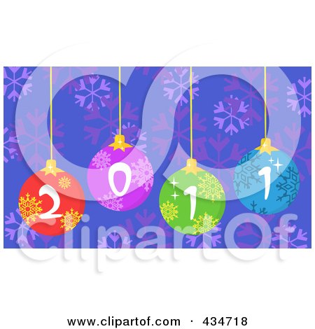 Royalty-Free (RF) Clipart Illustration of Colorful 2011 New Year Baubles Over Snowflakes by Hit Toon