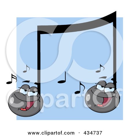 Royalty-Free (RF) Clipart Illustration of Singing Music Notes Over Blue by Hit Toon