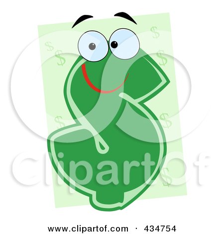 Royalty-Free (RF) Clipart Illustration of a Dollar Currency Character Over Green by Hit Toon