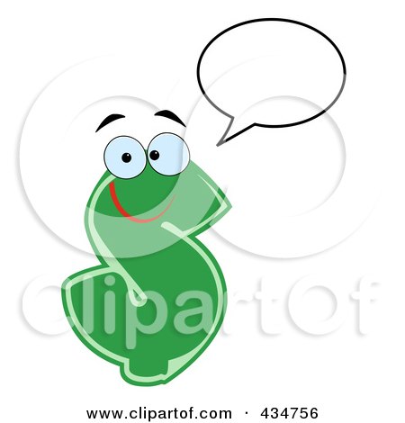 Royalty-Free (RF) Clipart Illustration of a Dollar Currency Character With A Word Balloon by Hit Toon
