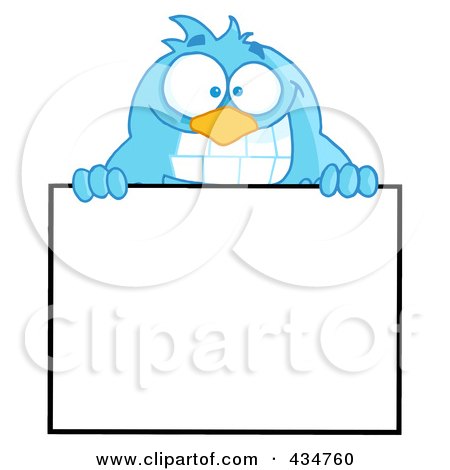 Royalty-Free (RF) Clipart Illustration of a Blue Bird Over A Blank Sign by Hit Toon