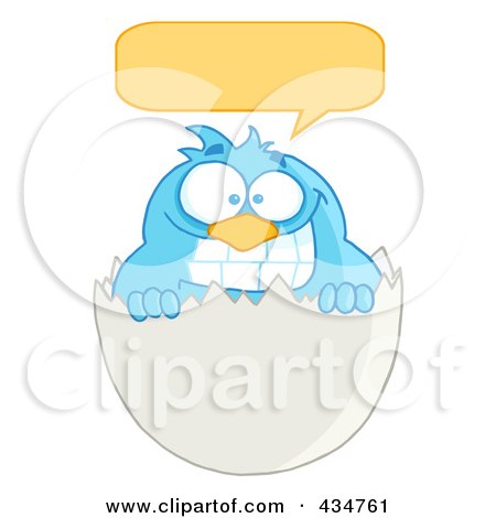 Royalty-Free (RF) Clipart Illustration of a Blue Bird In An Egg Shell With A Word Balloon by Hit Toon