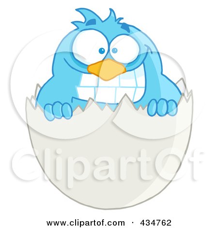 Royalty-Free (RF) Clipart Illustration of a Blue Bird In An Egg Shell - 1 by Hit Toon