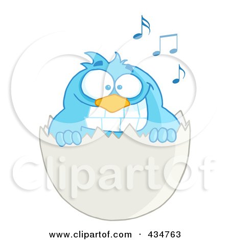 Royalty-Free (RF) Clipart Illustration of a Blue Bird In An Egg Shell - 2 by Hit Toon
