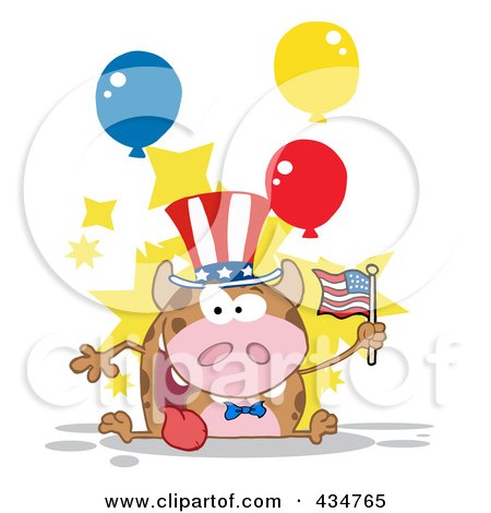 Royalty-Free (RF) Clipart Illustration of a Patriotic Cow Holding An American Flag - 2 by Hit Toon
