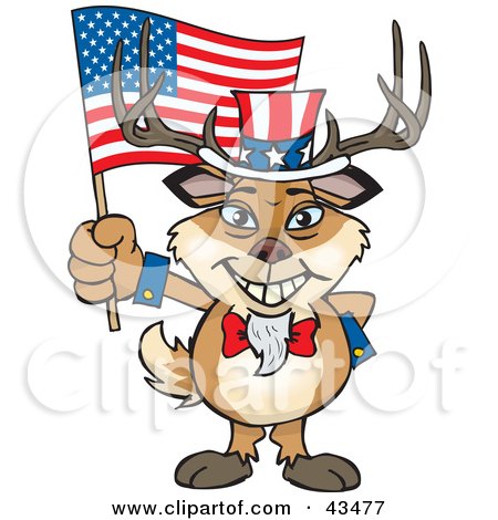 Clipart Illustration of a Patriotic Uncle Sam Buck Waving An American Flag On Independence Day by Dennis Holmes Designs