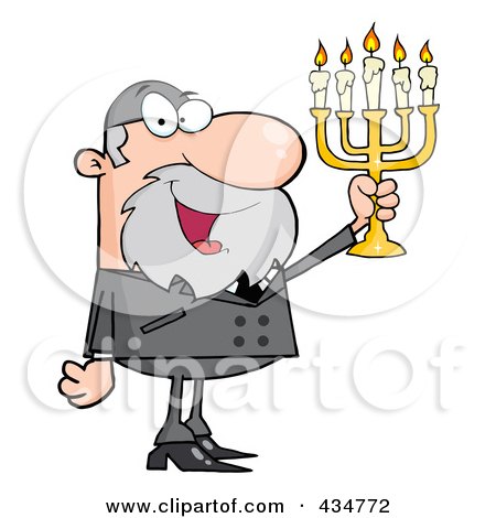 Royalty-Free (RF) Clipart Illustration of a Rabbi Man Holding Up A Menorah by Hit Toon