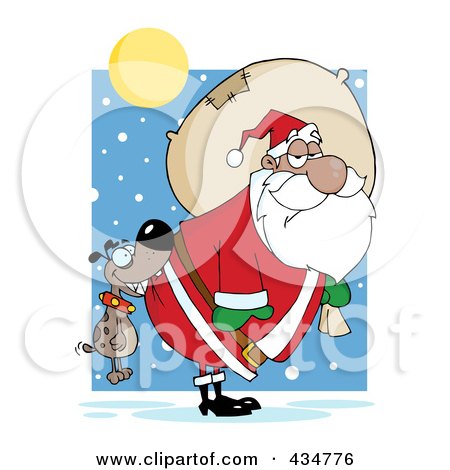 Royalty-Free (RF) Clipart Illustration of a Dog Biting A Black Santas Butt In The Snow by Hit Toon