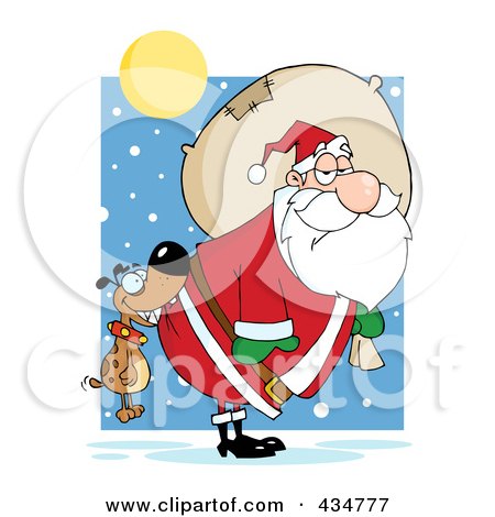 Royalty-Free (RF) Clipart Illustration of a Dog Biting Santas Butt In The Snow by Hit Toon