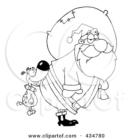 Royalty-Free (RF) Clipart Illustration of an Outlined Dog Biting Santas Butt by Hit Toon