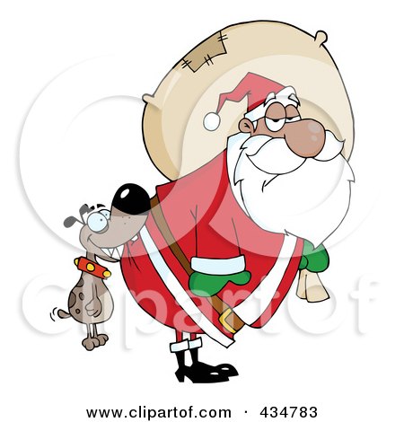 Royalty-Free (RF) Clipart Illustration of a Dog Biting A Black Santas Butt by Hit Toon