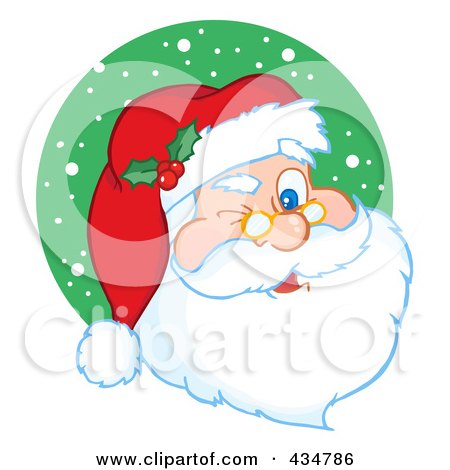 Royalty-Free (RF) Clipart Illustration of Santa Winking Over A Green Snow Circle by Hit Toon