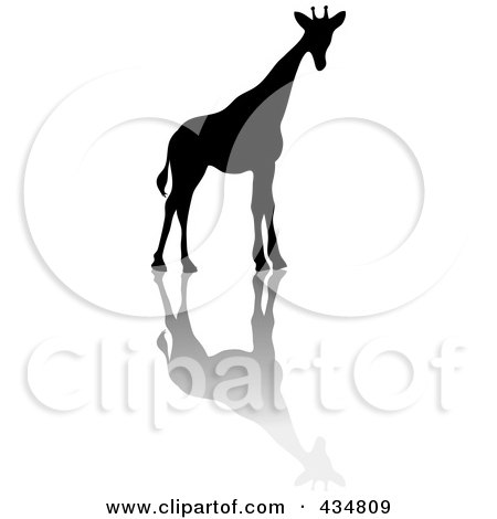 Royalty-Free (RF) Clipart Illustration of a Black Silhouetted Giraffe And Shadow by Pams Clipart
