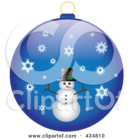 Royalty-Free (RF) Clipart Illustration of a Shiny Blue Snowman Christmas Bauble by Pams Clipart