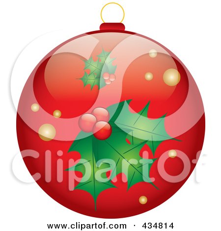Royalty-Free (RF) Clipart Illustration of a Shiny Red Holly Christmas Bauble by Pams Clipart