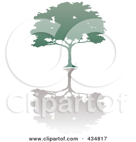 Royalty-Free (RF) Clipart Illustration of a Green African Umbrella Thorn Tree With A Shadow by Pams Clipart