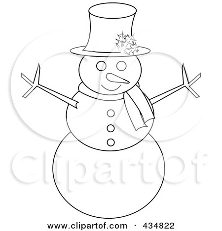 Royalty-Free (RF) Clipart Illustration of an Outlined Snowman With A Top Hat And Scarf by Pams Clipart