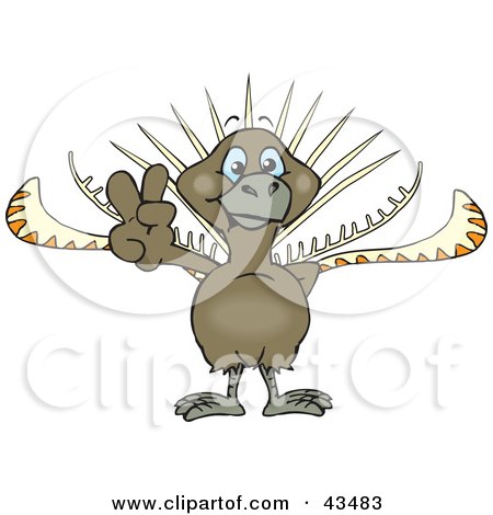 Clipart Illustration of a Peaceful Lyrebird Smiling And Gesturing The Peace Sign by Dennis Holmes Designs