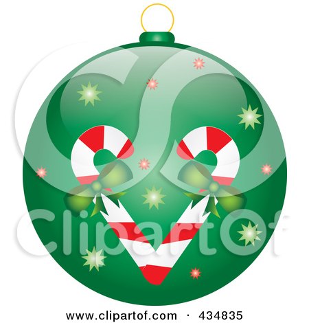 Royalty-Free (RF) Clipart Illustration of a Shiny Green Candy Cane Christmas Bauble by Pams Clipart