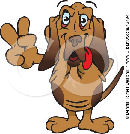 Clipart Illustration of a Peaceful Bloodhound Smiling And Gesturing The Peace Sign by Dennis Holmes Designs