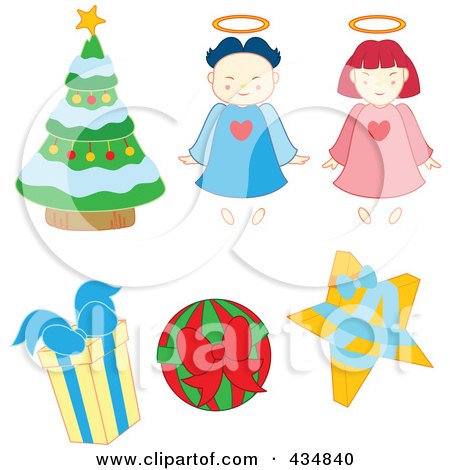 Royalty-Free (RF) Clipart Illustration of a Digital Collage Of Christmas Angels, Gifts And A Tree by Cherie Reve