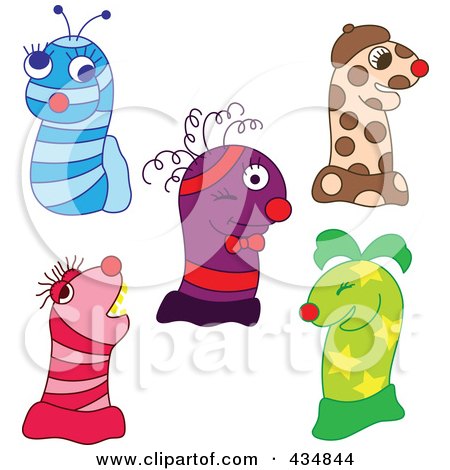 Royalty-Free (RF) Clipart Illustration of a Digital Collage Of Sock Puppet Monsters by Cherie Reve
