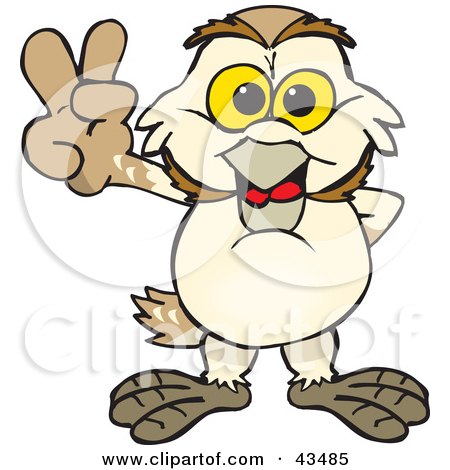 Clipart Illustration of a Peaceful Barn Owl Smiling And Gesturing The Peace Sign by Dennis Holmes Designs