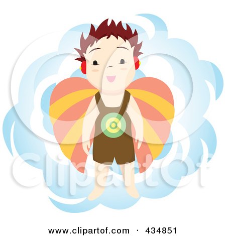 Royalty-Free (RF) Clipart Illustration of a Michael Angel Boy Over A Blue Cloud by Cherie Reve