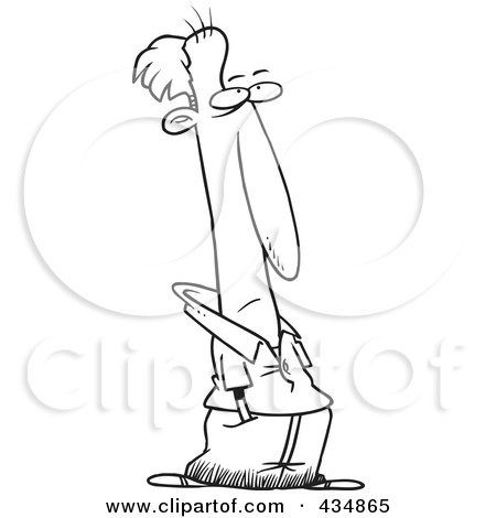 Royalty-Free (RF) Clipart Illustration of a Line Art Design Of A Wary Man Standing With His Hands In His Pockets by toonaday