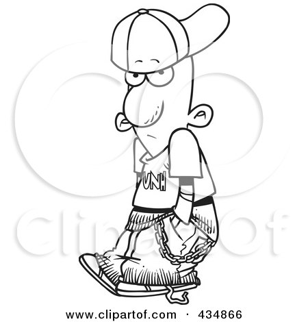 Royalty-Free (RF) Clipart Illustration of a Line Art Design Of A Black Wannabe Gangster Boy With His Hands In His Pockets by toonaday