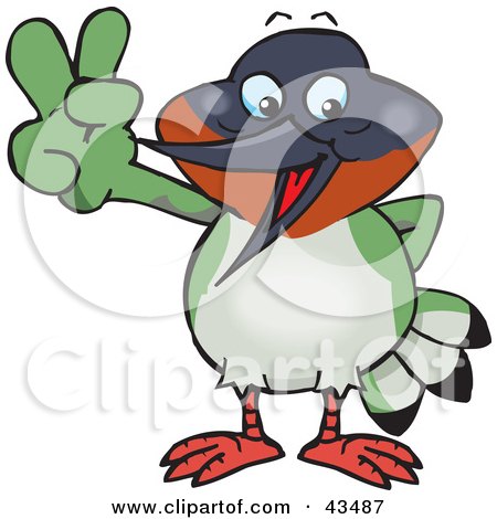 Clipart Illustration of a Peaceful Hummingbird Smiling And Gesturing The Peace Sign by Dennis Holmes Designs
