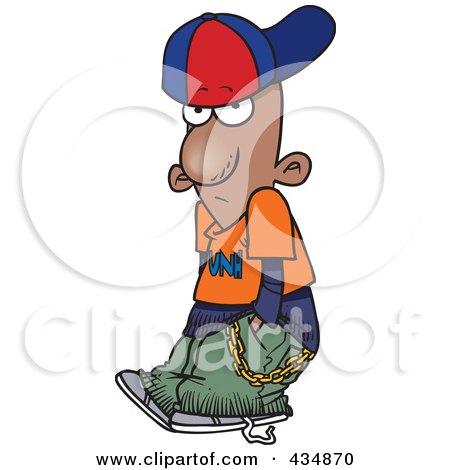 Royalty-Free (RF) Clipart Illustration of a Black Wannabe Gangster Boy With His Hands In His Pockets by toonaday