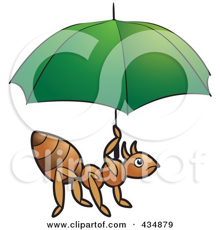 Royalty-Free (RF) Clipart Illustration of an Ant Holding a Green Umbrella by Lal Perera