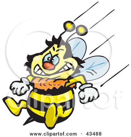 Clipart Illustration of a Honey Bee Character Flying With His Stinger At The Ready by Dennis Holmes Designs
