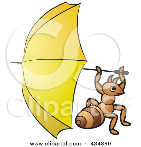Royalty-Free (RF) Clipart Illustration of an Ant Holding a Yellow Umbrella by Lal Perera