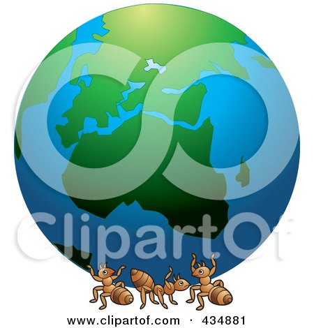 Royalty-Free (RF) Clipart Illustration of Ants Carrying a Globe by Lal Perera