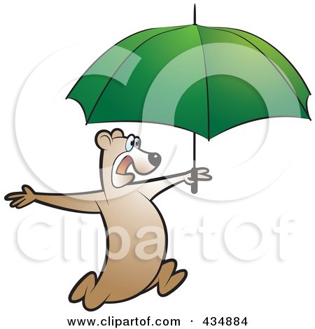 Royalty-Free (RF) Clipart Illustration of a Bear Running With a Green Umbrella by Lal Perera