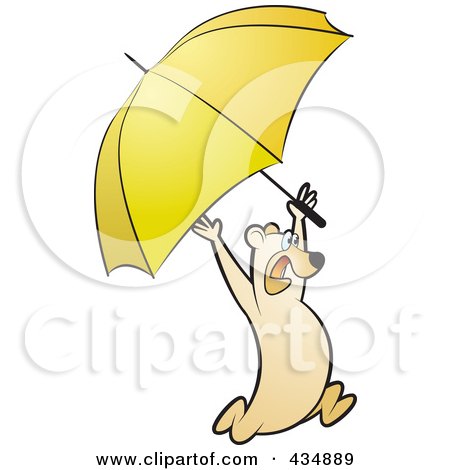 Royalty-Free (RF) Clipart Illustration of a Bear Running With a Yellow Umbrella by Lal Perera