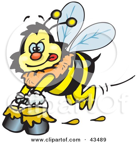 Clipart Illustration of a Honey Bee Character Carrying Pails Of Honey by Dennis Holmes Designs