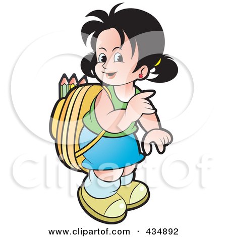 Royalty-Free (RF) Clipart Illustration of a School Girl With A Backpack by Lal Perera
