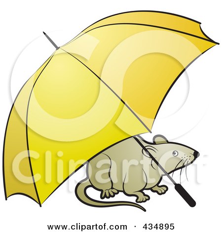 Royalty-Free (RF) Clipart Illustration of a Tan Rat With an Umbrella by Lal Perera