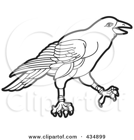 Royalty-Free (RF) Clipart Illustration of an Outlined Crow by Lal Perera