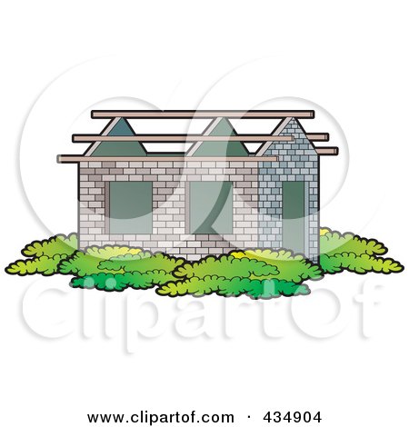 Royalty-Free (RF) Clipart Illustration of a New Home With An Incomplete Roof by Lal Perera