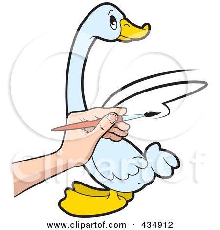 Royalty-Free (RF) Clipart Illustration of an Artist's Hand Drawing A White Duck by Lal Perera