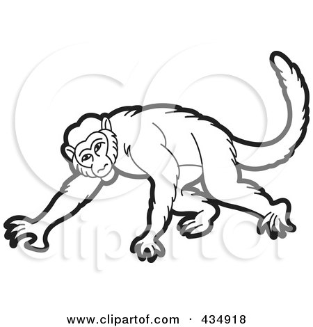 Royalty-Free (RF) Clipart Illustration of an Outlined Monkey - 2 by Lal Perera